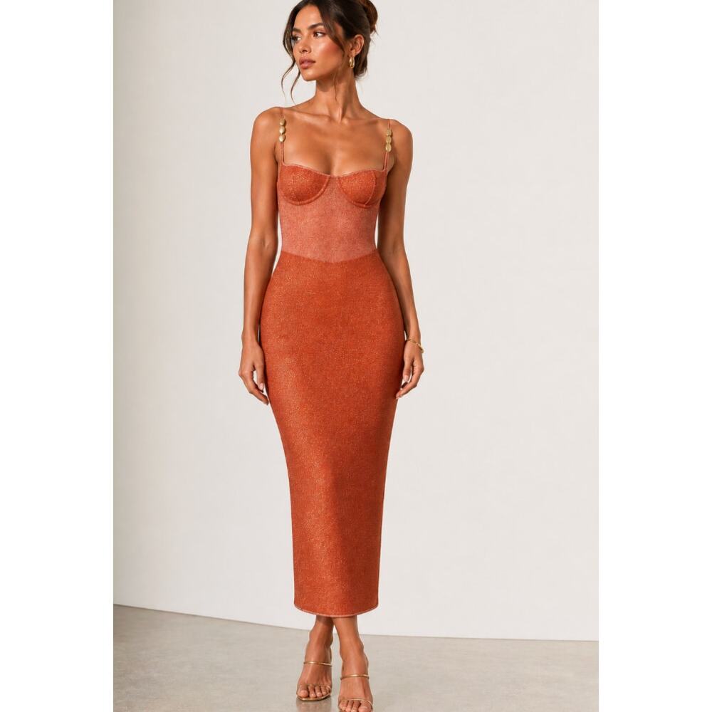 Oseree Glazed Lumiere Dress in Copper Small